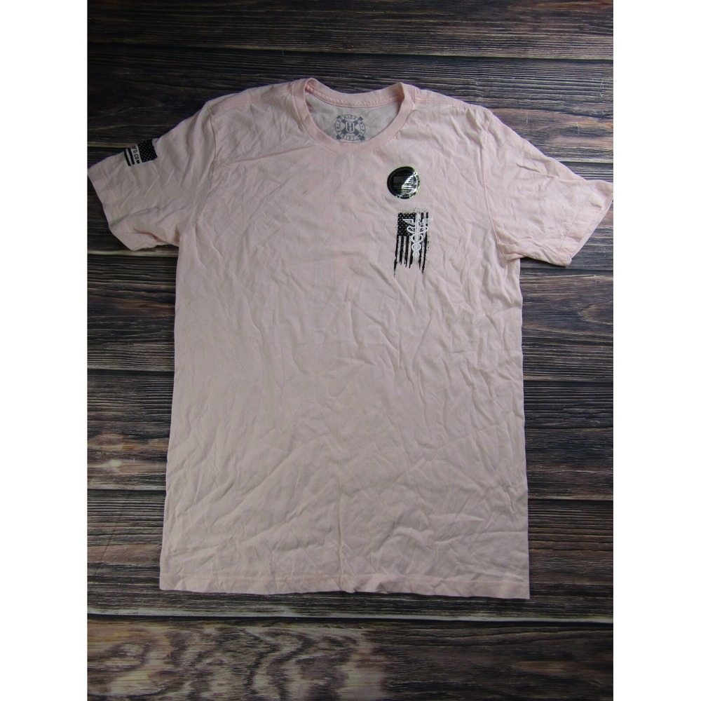 Howitzer Patriot Mens Large Pink T Shirt Military USA America Veteran‎ Flag